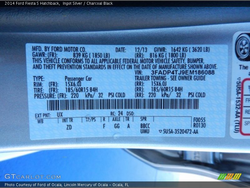 Ingot Silver / Charcoal Black 2014 Ford Fiesta S Hatchback