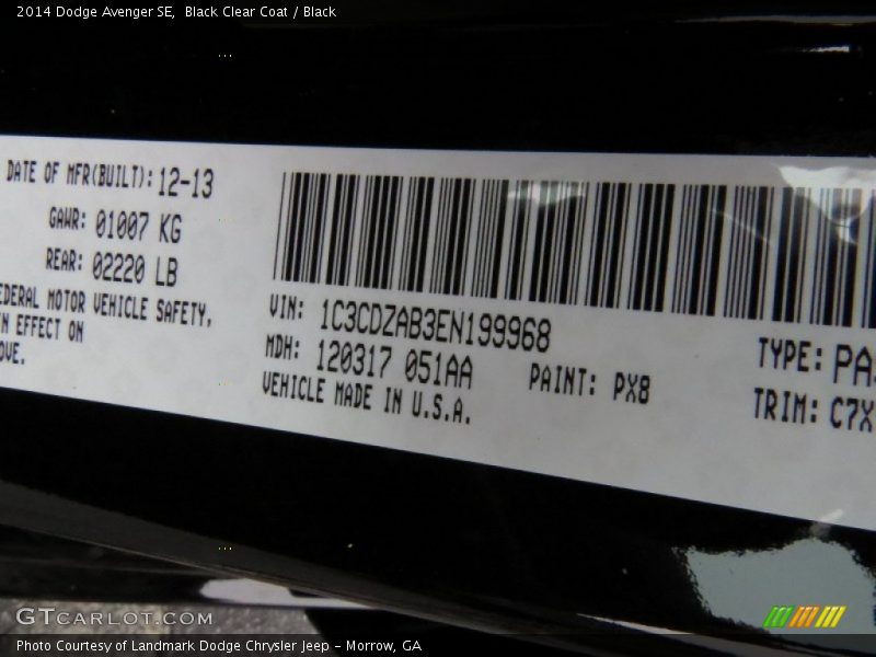 Black Clear Coat / Black 2014 Dodge Avenger SE
