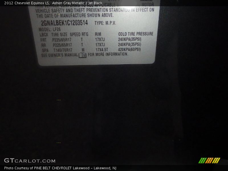 Ashen Gray Metallic / Jet Black 2012 Chevrolet Equinox LS
