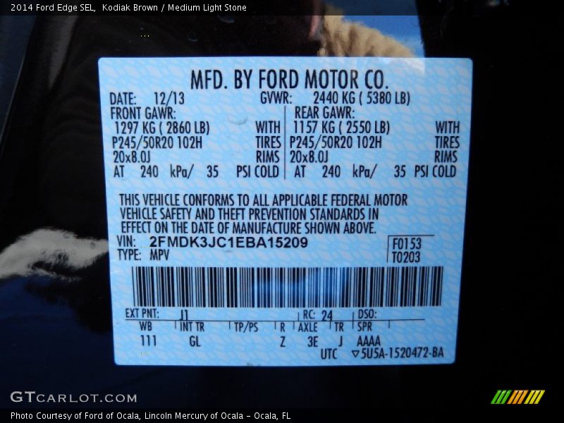 Kodiak Brown / Medium Light Stone 2014 Ford Edge SEL