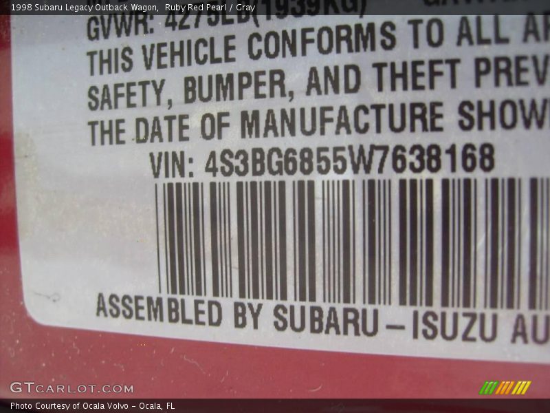 Ruby Red Pearl / Gray 1998 Subaru Legacy Outback Wagon