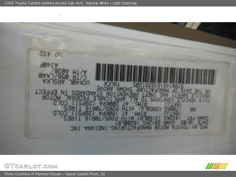 Natural White / Light Charcoal 2003 Toyota Tundra Limited Access Cab 4x4