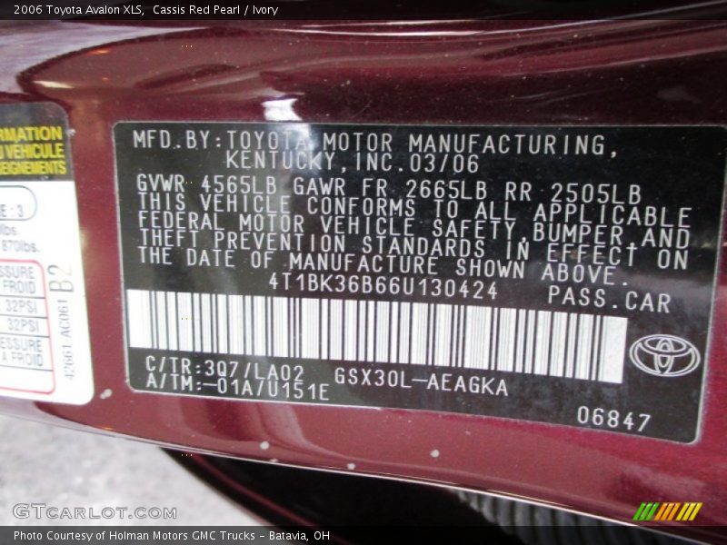 2006 Avalon XLS Cassis Red Pearl Color Code 3Q7