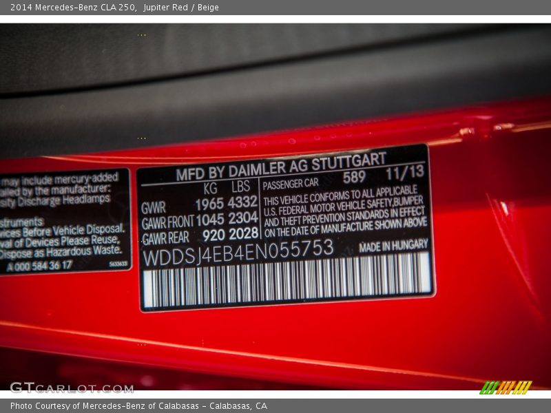 Jupiter Red / Beige 2014 Mercedes-Benz CLA 250