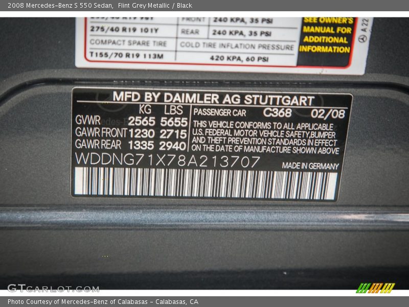 Flint Grey Metallic / Black 2008 Mercedes-Benz S 550 Sedan