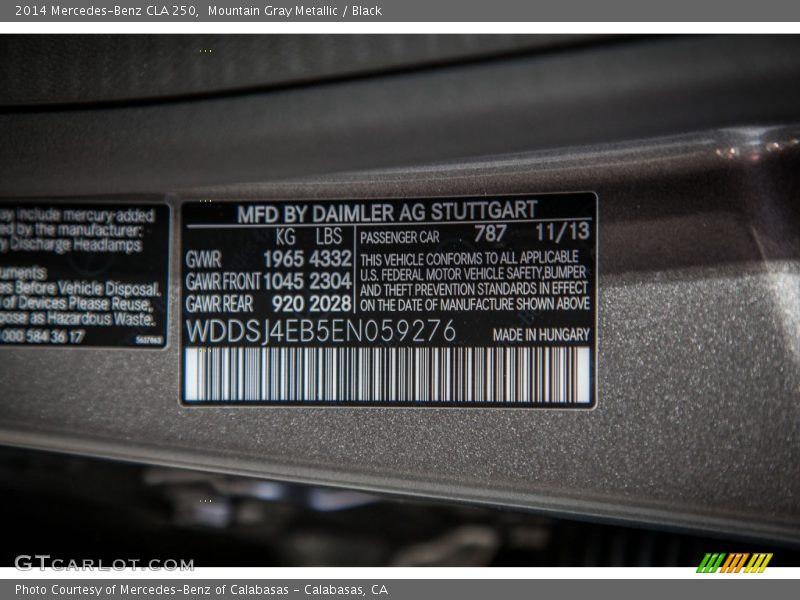 Mountain Gray Metallic / Black 2014 Mercedes-Benz CLA 250