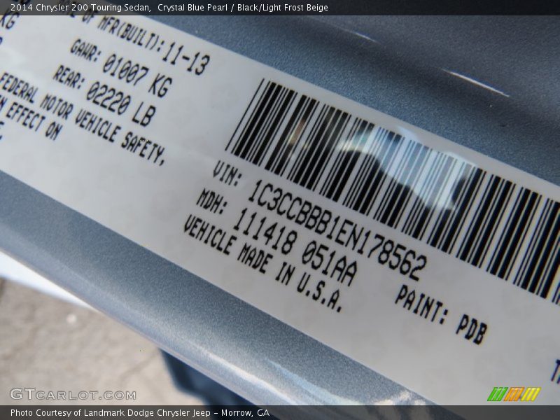 Crystal Blue Pearl / Black/Light Frost Beige 2014 Chrysler 200 Touring Sedan
