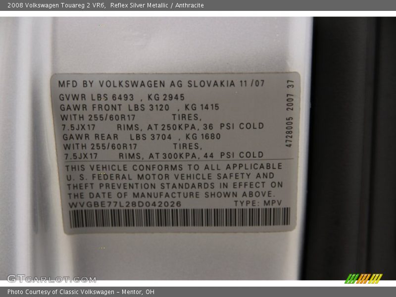 Reflex Silver Metallic / Anthracite 2008 Volkswagen Touareg 2 VR6