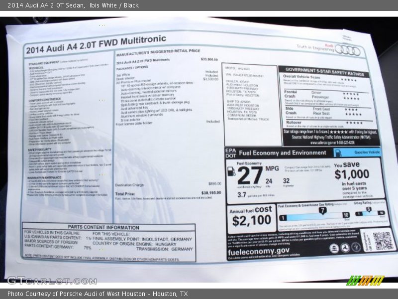 Ibis White / Black 2014 Audi A4 2.0T Sedan