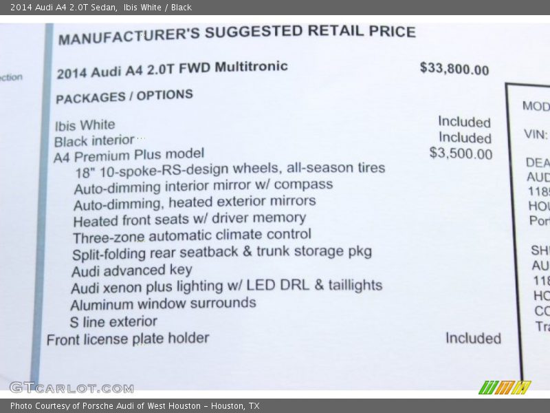 Ibis White / Black 2014 Audi A4 2.0T Sedan