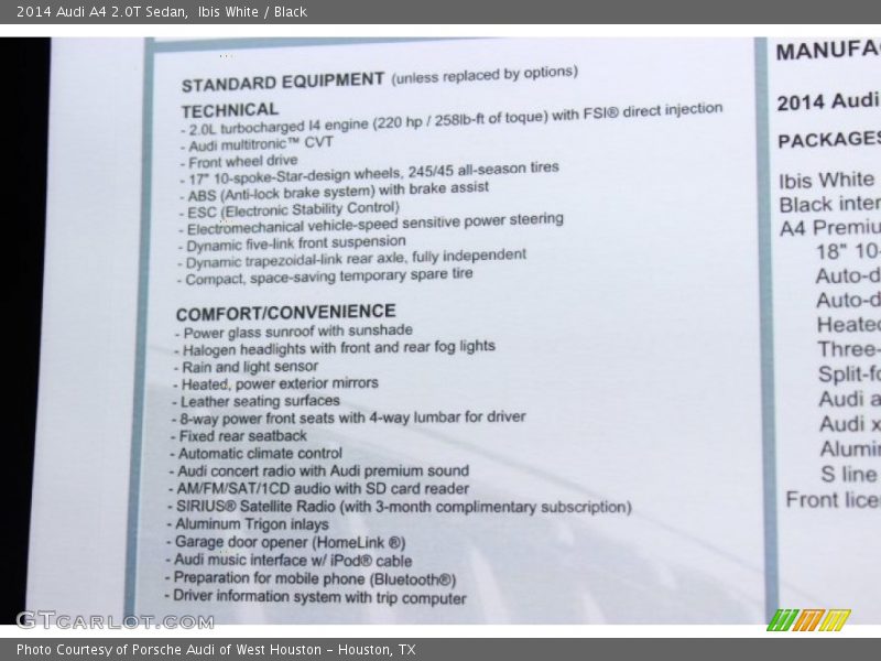 Ibis White / Black 2014 Audi A4 2.0T Sedan