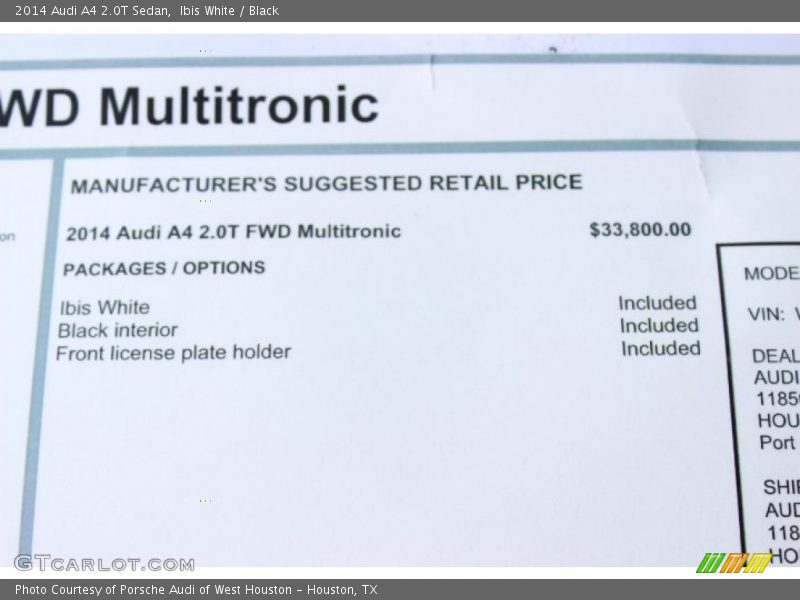 Ibis White / Black 2014 Audi A4 2.0T Sedan