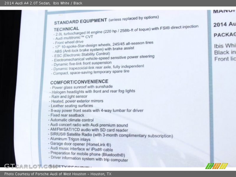 Ibis White / Black 2014 Audi A4 2.0T Sedan