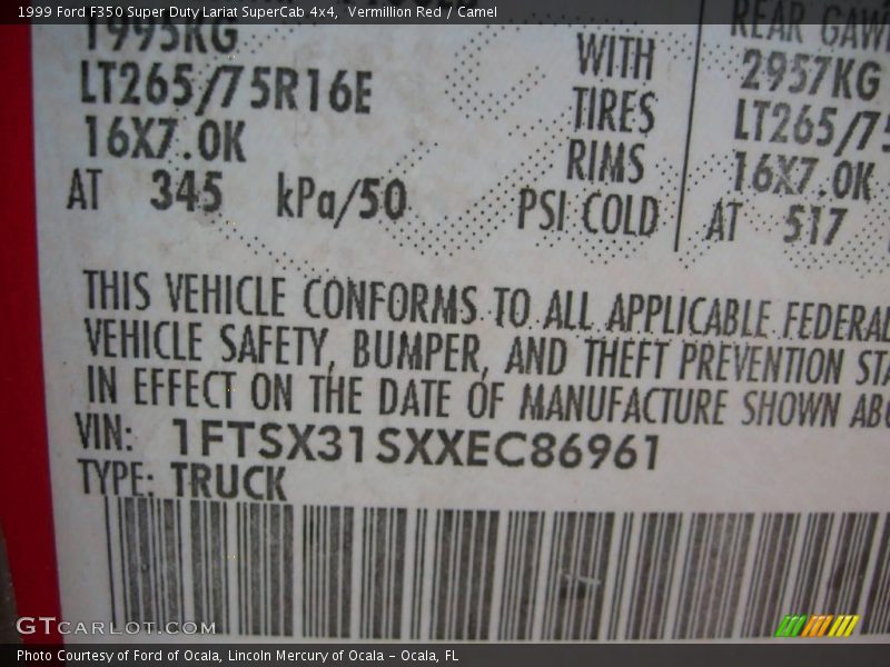 Vermillion Red / Camel 1999 Ford F350 Super Duty Lariat SuperCab 4x4