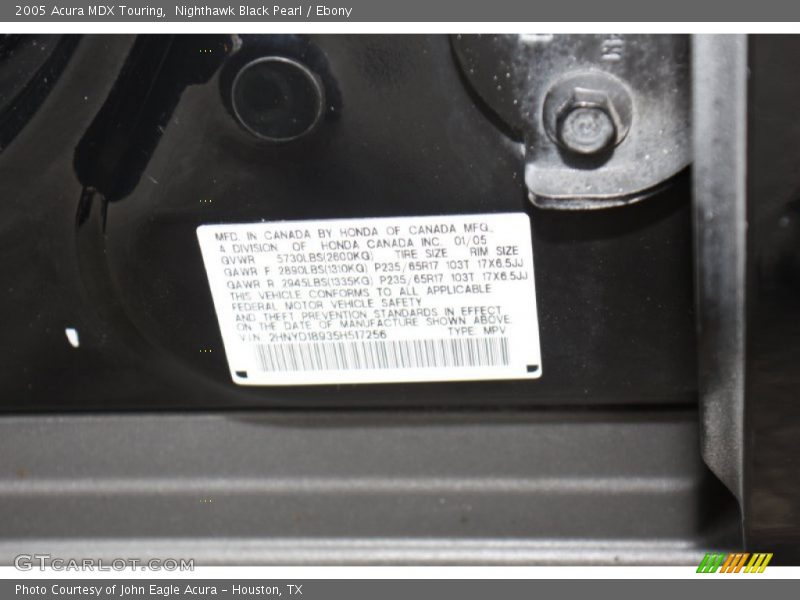 Nighthawk Black Pearl / Ebony 2005 Acura MDX Touring