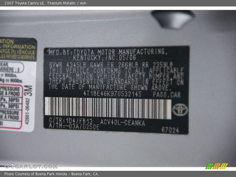 Titanium Metallic / Ash 2007 Toyota Camry LE