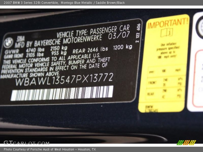 Montego Blue Metallic / Saddle Brown/Black 2007 BMW 3 Series 328i Convertible