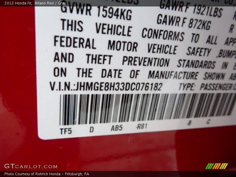 Milano Red / Gray 2013 Honda Fit