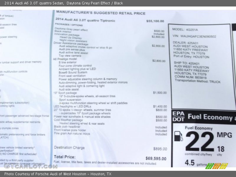 Daytona Grey Pearl Effect / Black 2014 Audi A6 3.0T quattro Sedan