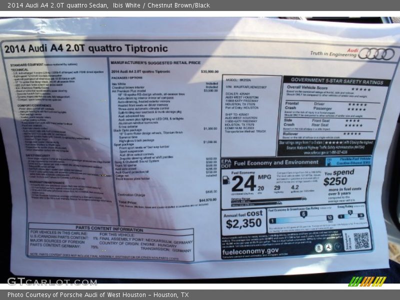 Ibis White / Chestnut Brown/Black 2014 Audi A4 2.0T quattro Sedan