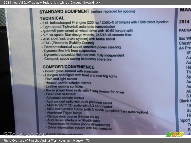 Ibis White / Chestnut Brown/Black 2014 Audi A4 2.0T quattro Sedan