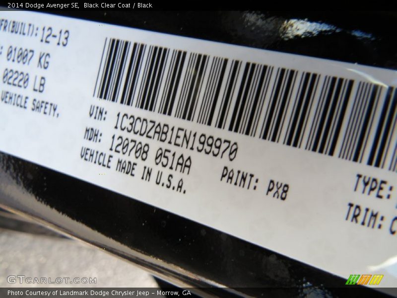 Black Clear Coat / Black 2014 Dodge Avenger SE