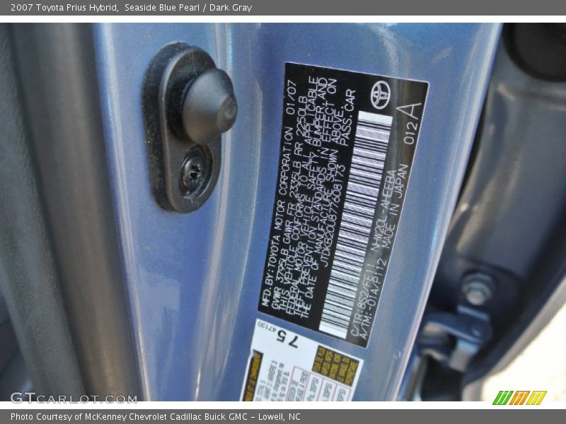 Seaside Blue Pearl / Dark Gray 2007 Toyota Prius Hybrid