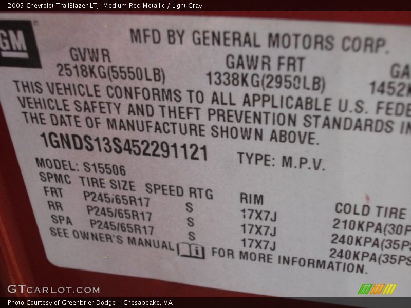 Medium Red Metallic / Light Gray 2005 Chevrolet TrailBlazer LT