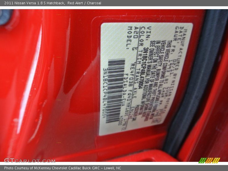 Red Alert / Charcoal 2011 Nissan Versa 1.8 S Hatchback