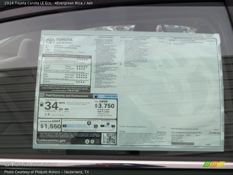 2014 Corolla LE Eco Window Sticker