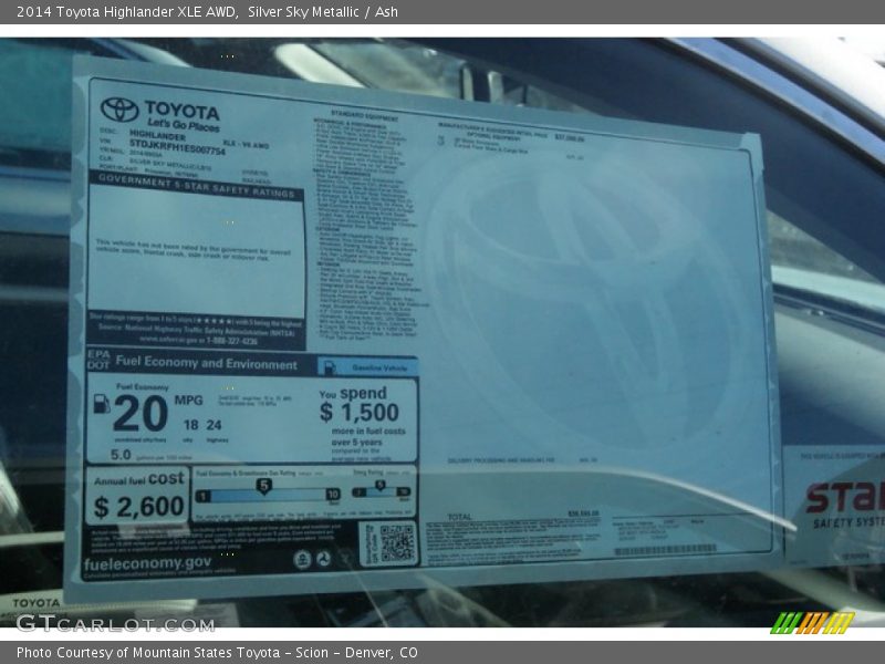 Silver Sky Metallic / Ash 2014 Toyota Highlander XLE AWD