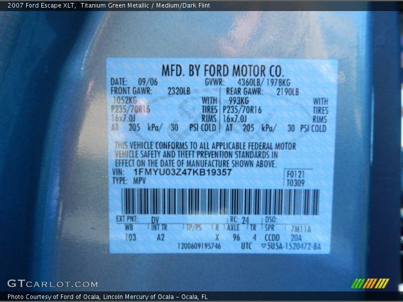Titanium Green Metallic / Medium/Dark Flint 2007 Ford Escape XLT