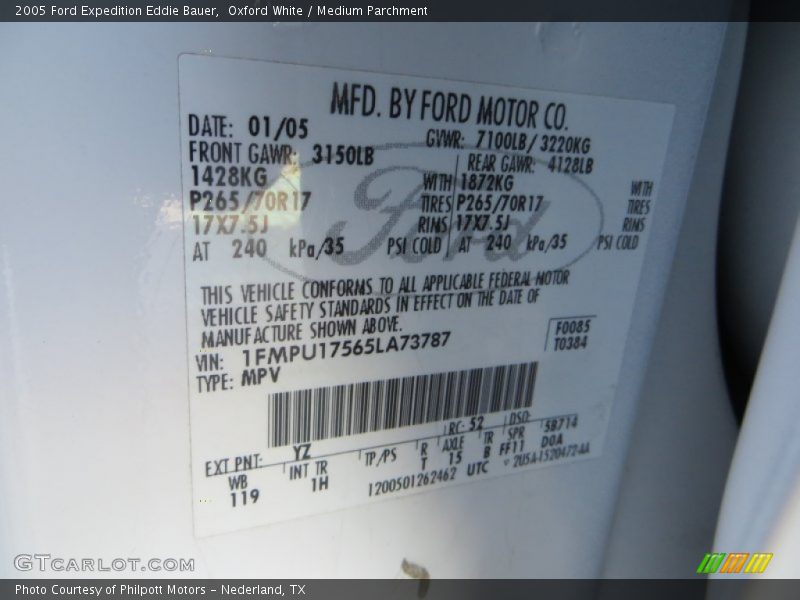 Oxford White / Medium Parchment 2005 Ford Expedition Eddie Bauer