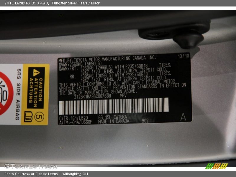 Tungsten Silver Pearl / Black 2011 Lexus RX 350 AWD
