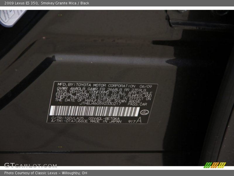 Smokey Granite Mica / Black 2009 Lexus ES 350