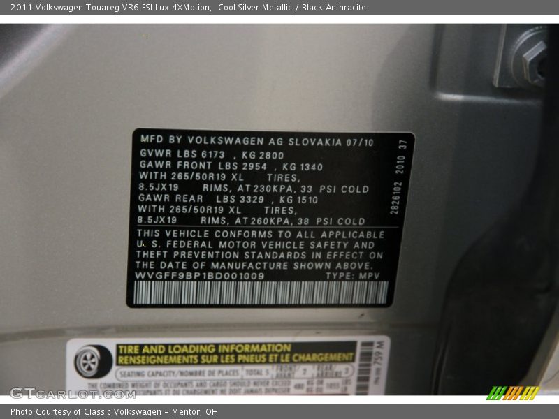 Cool Silver Metallic / Black Anthracite 2011 Volkswagen Touareg VR6 FSI Lux 4XMotion
