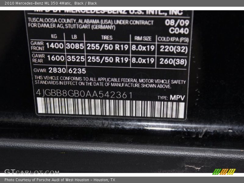 Black / Black 2010 Mercedes-Benz ML 350 4Matic