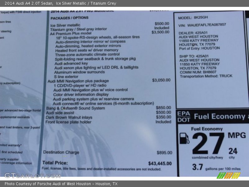 Ice Silver Metallic / Titanium Grey 2014 Audi A4 2.0T Sedan