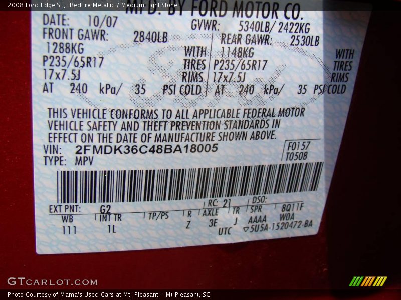 Redfire Metallic / Medium Light Stone 2008 Ford Edge SE