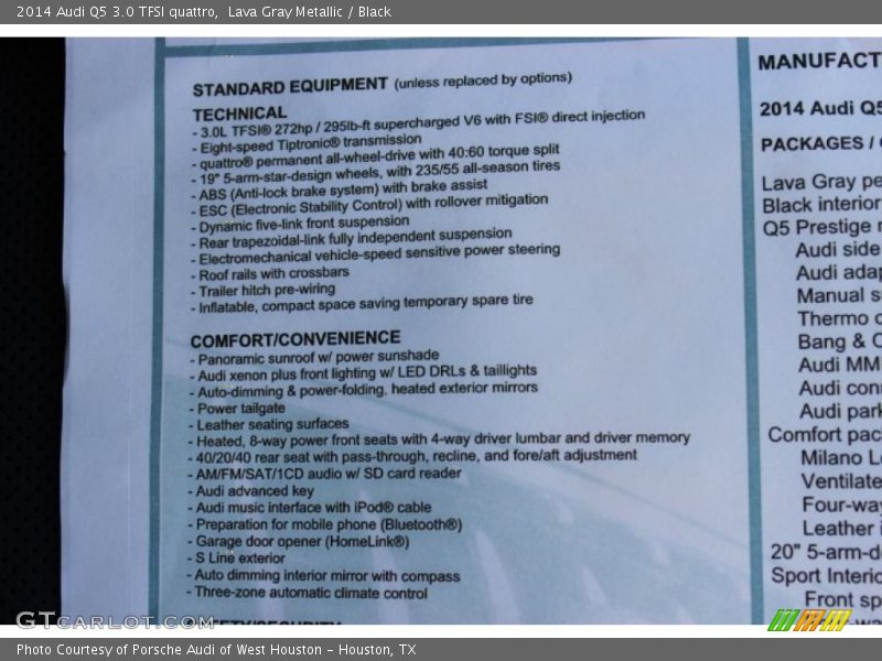  2014 Q5 3.0 TFSI quattro Window Sticker