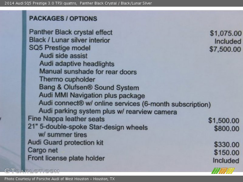  2014 SQ5 Prestige 3.0 TFSI quattro Window Sticker