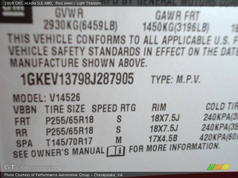Red Jewel / Light Titanium 2008 GMC Acadia SLE AWD
