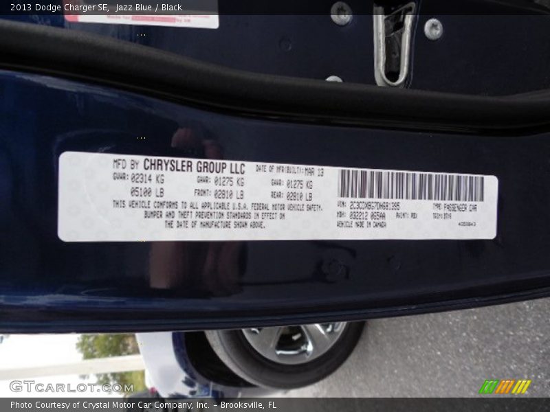 Jazz Blue / Black 2013 Dodge Charger SE