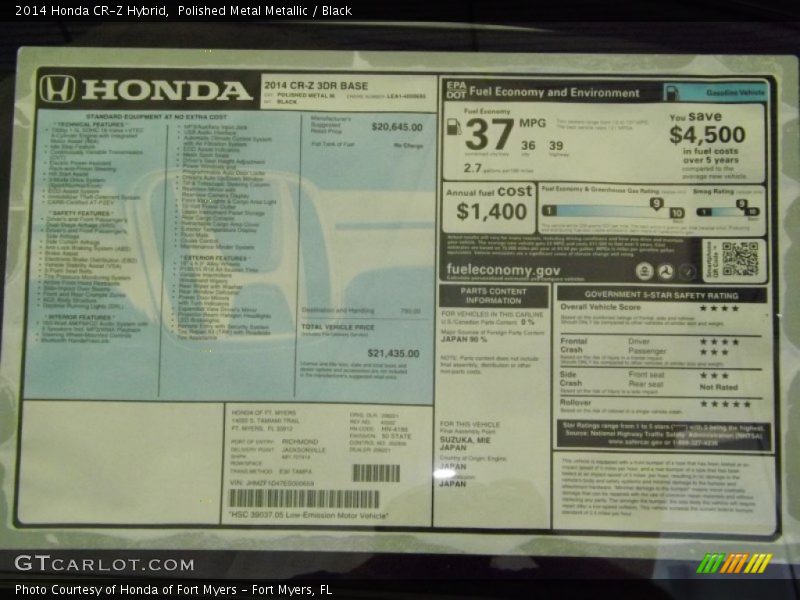 Polished Metal Metallic / Black 2014 Honda CR-Z Hybrid