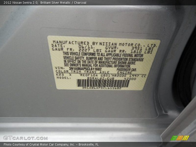 Brilliant Silver Metallic / Charcoal 2012 Nissan Sentra 2.0