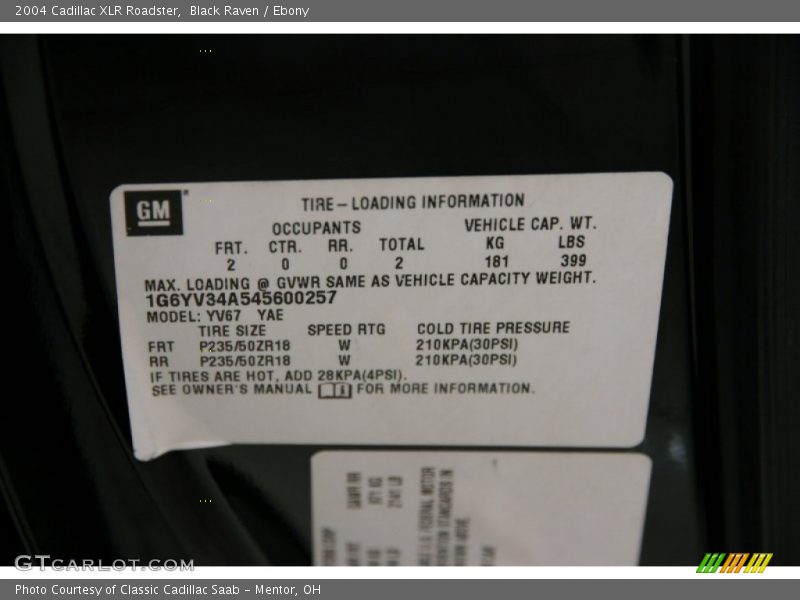 Black Raven / Ebony 2004 Cadillac XLR Roadster
