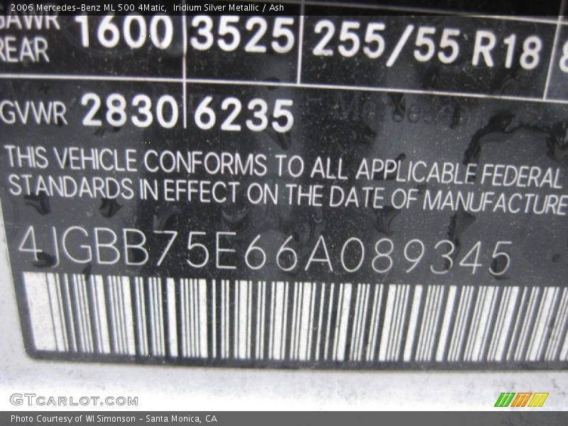 Iridium Silver Metallic / Ash 2006 Mercedes-Benz ML 500 4Matic