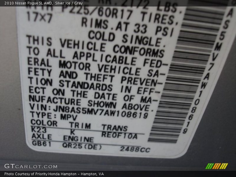 Silver Ice / Gray 2010 Nissan Rogue SL AWD