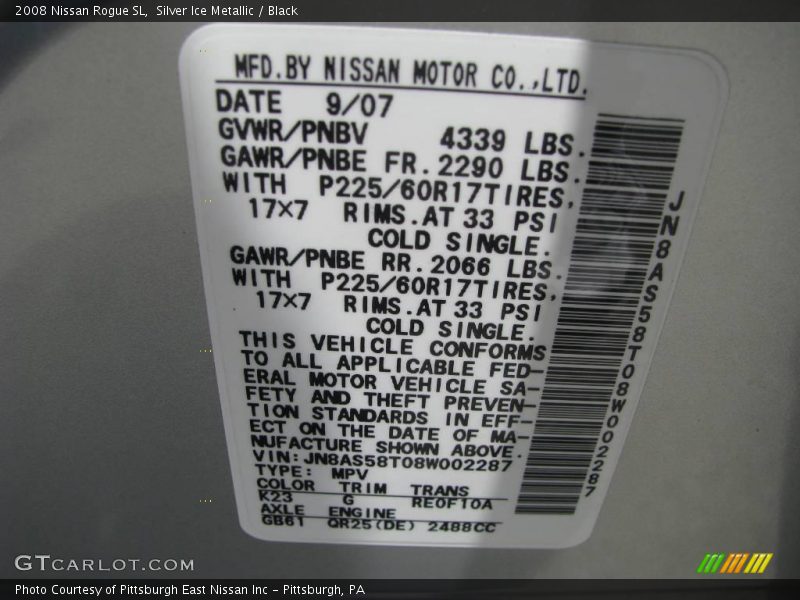 Silver Ice Metallic / Black 2008 Nissan Rogue SL