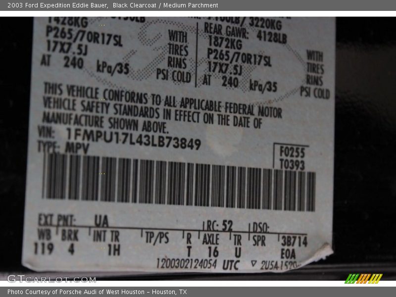 Black Clearcoat / Medium Parchment 2003 Ford Expedition Eddie Bauer